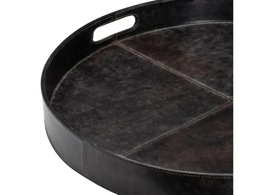 Derby Round Leather Tray - Regina Andrew - Handcrafted - Black