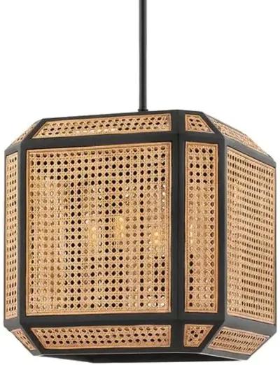 Georgia Rattan Pendant - Natural/Old Bronze - Black