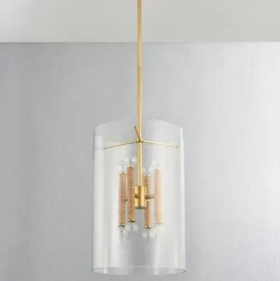 Barlow Rattan Lantern - Clear Glass/Aged Brass - Gold