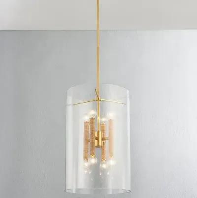 Barlow Rattan Lantern - Clear Glass/Aged Brass - Gold