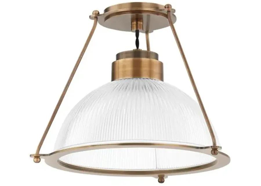 Lauren Liess - Glint Semi Flush Mount - Patina Brass/Ribbed Glass - Brown