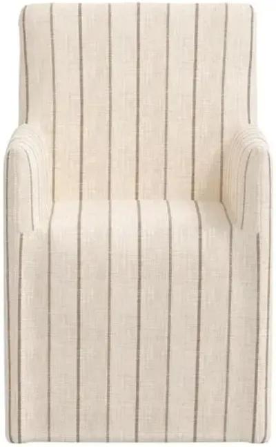 Edith Slipcover Dining Arm Chair - Pinstripe - Beige