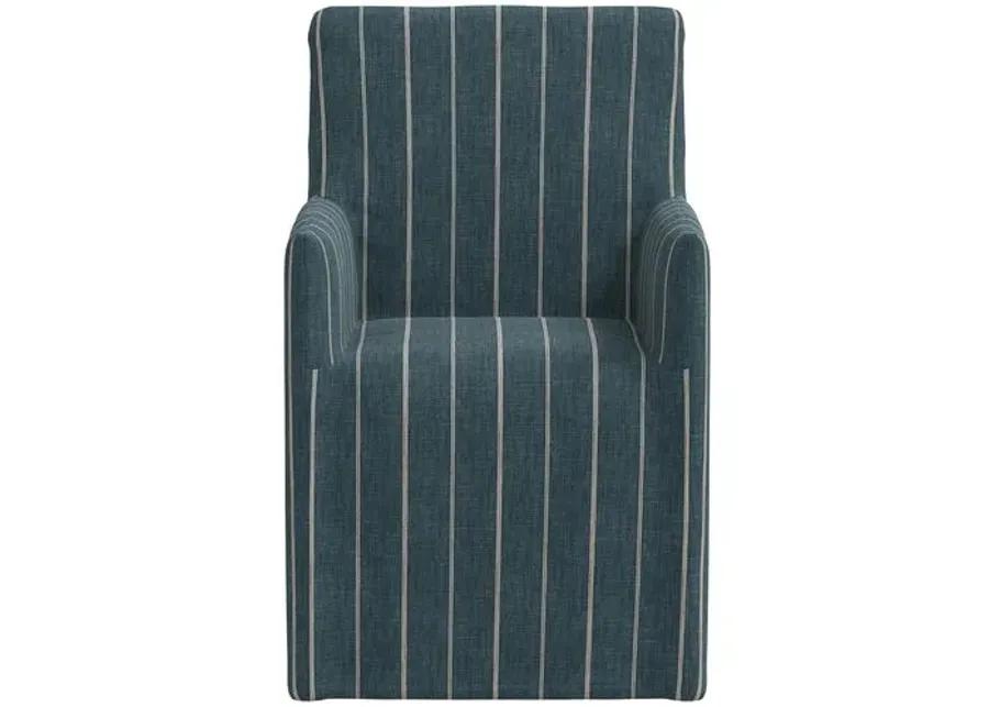 Edith Slipcover Dining Arm Chair - Pinstripe - Blue