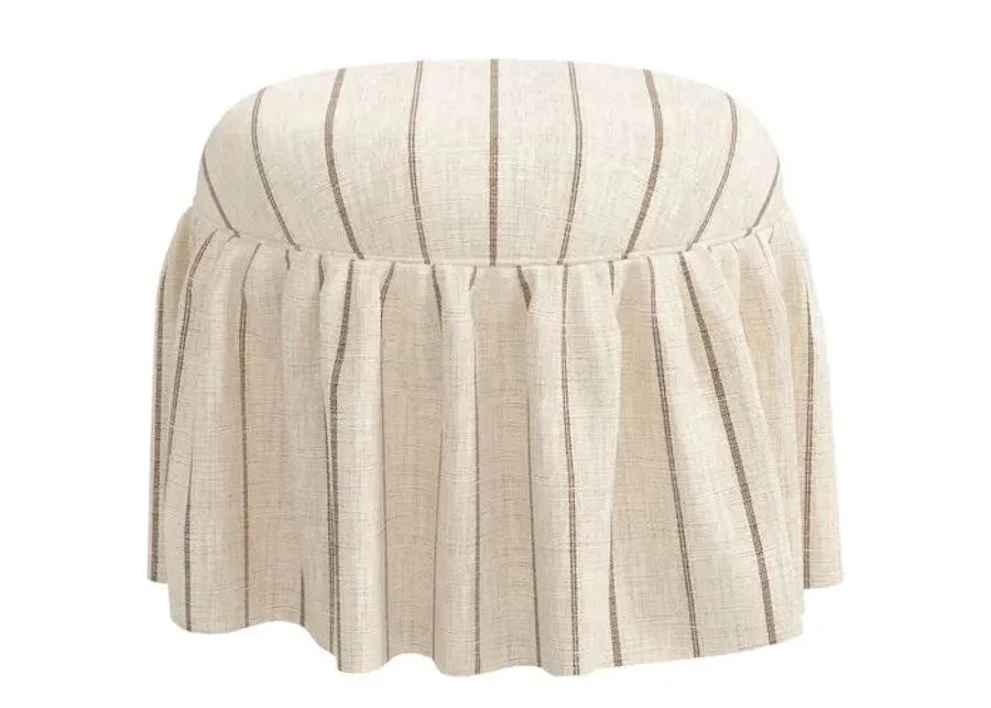 Maggie Skirted Ottoman - Pinstripe - Beige