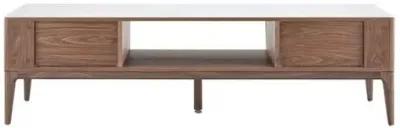 Cerawood 71" Media Stand - White Ceramic Glass/Walnut