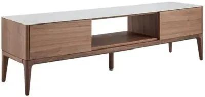 Cerawood 71" Media Stand - White Ceramic Glass/Walnut