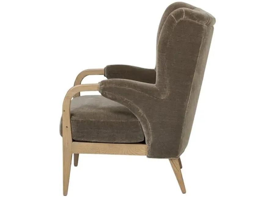 Sedoni Faux Mohair Wingback Accent Chair - Olive - Amber Lewis x Four Hands - Green, Comfortable, Durable