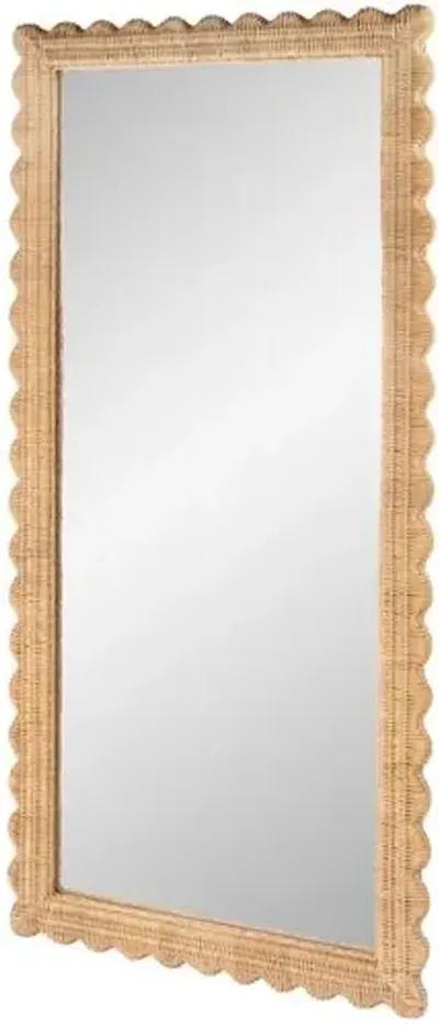 Sunny Scallop Rattan Floor Mirror - Natural - Brown