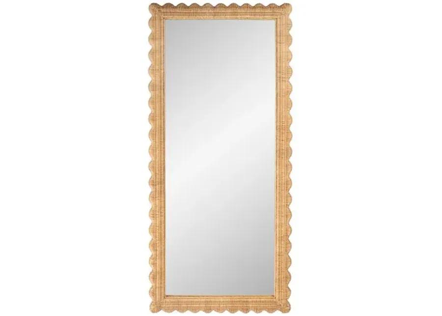 Sunny Scallop Rattan Floor Mirror - Natural - Brown