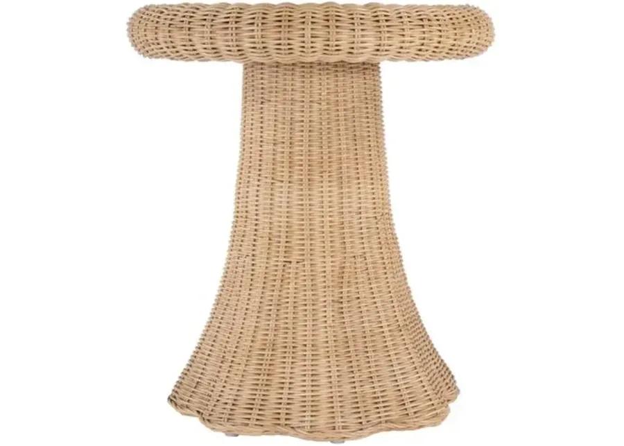 Sunny Scallop Rattan End Table - Natural - Brown