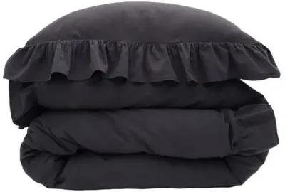 Rowan Crinkled Cotton Duvet Cover Set - Pom Pom at Home - Black