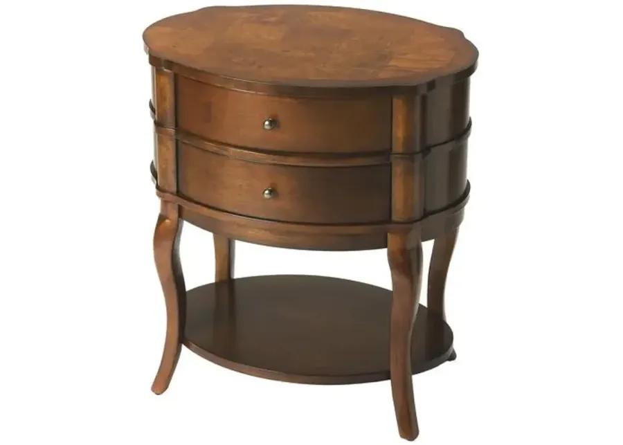 Cordelia Oval 2-Drawer Side Table - Brown