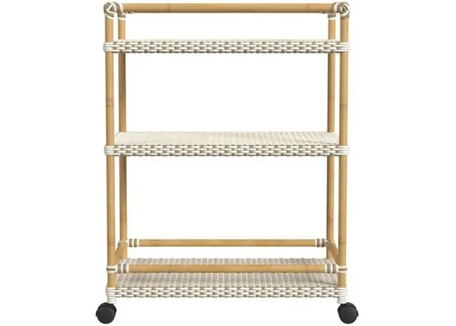 Kye Rattan Outdoor 3-Tier Bar Cart - Beige