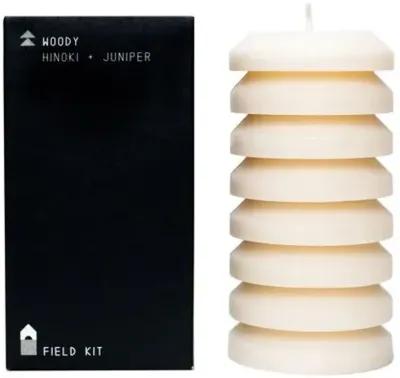 Field Kit - Woody Pillar Candle - Powered by People - White