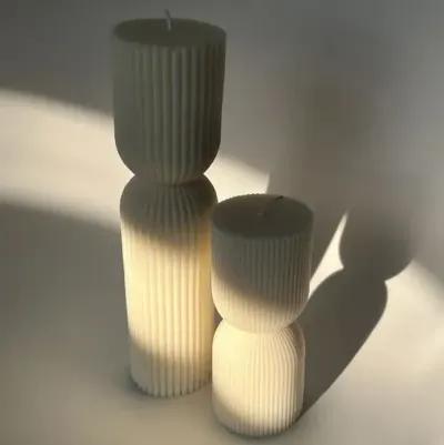 Aaram Lux - Striped Column Candle - Powered by People - White