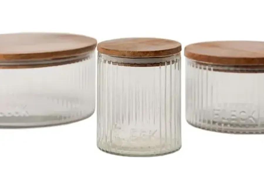 Fleck - Set of 3 Fluted Glass Storage Jars - Powered by People - Clear