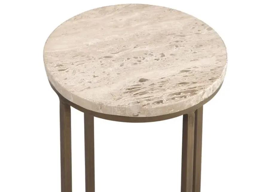 Marina Travertine Accent Table - Antique Brass/Natural - Brown - 8Lx22Hx8Wx8D in