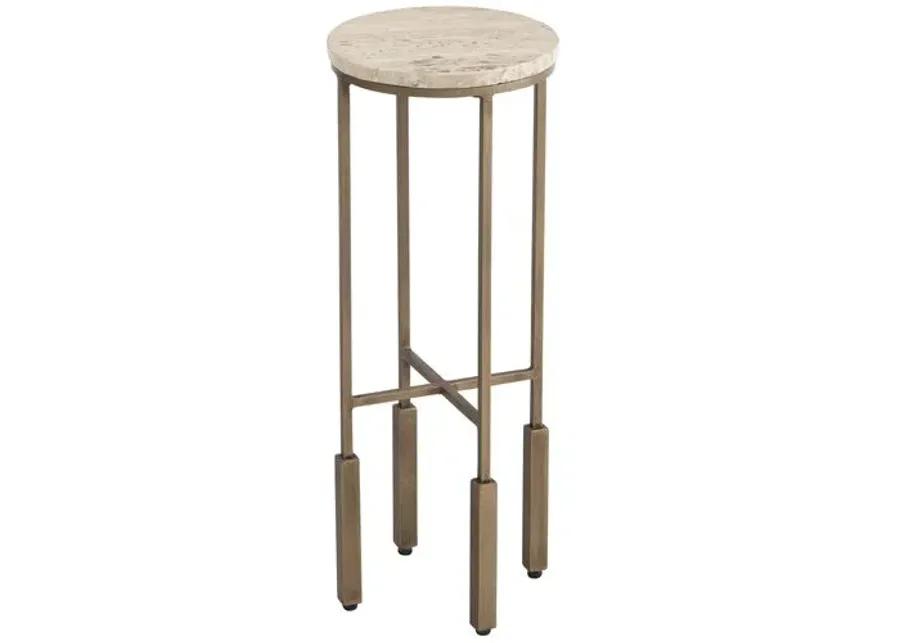 Marina Travertine Accent Table - Antique Brass/Natural - Brown - 8Lx22Hx8Wx8D in