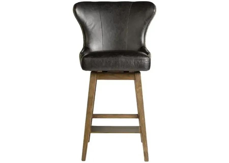 Ethan Swivel Bar Stool - Essex Grey Leather - Gray