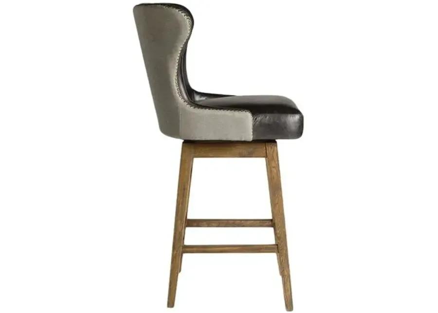 Ethan Swivel Bar Stool - Essex Grey Leather - Gray