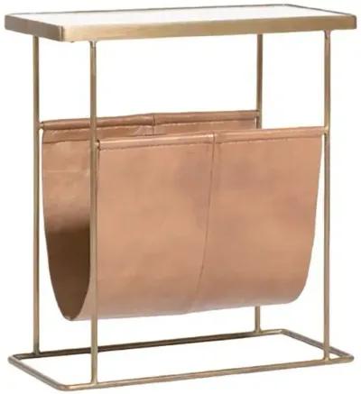 Lillian Accent Table - Leather/Antique Brass - Gold - 22Hx20Wx10D in