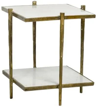 Nathan End Table - Brass/White Marble - Gold