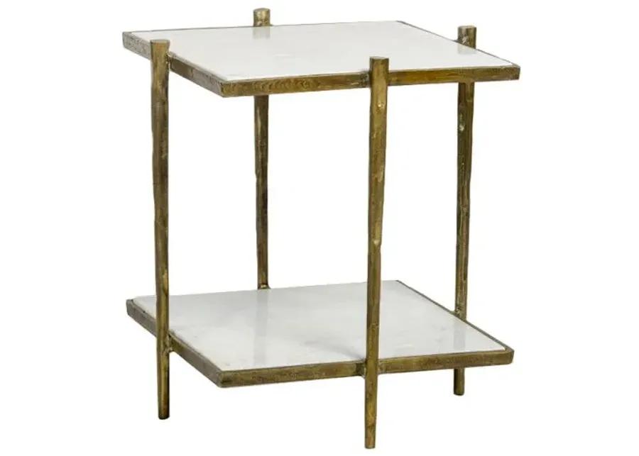 Nathan End Table - Brass/White Marble - Gold