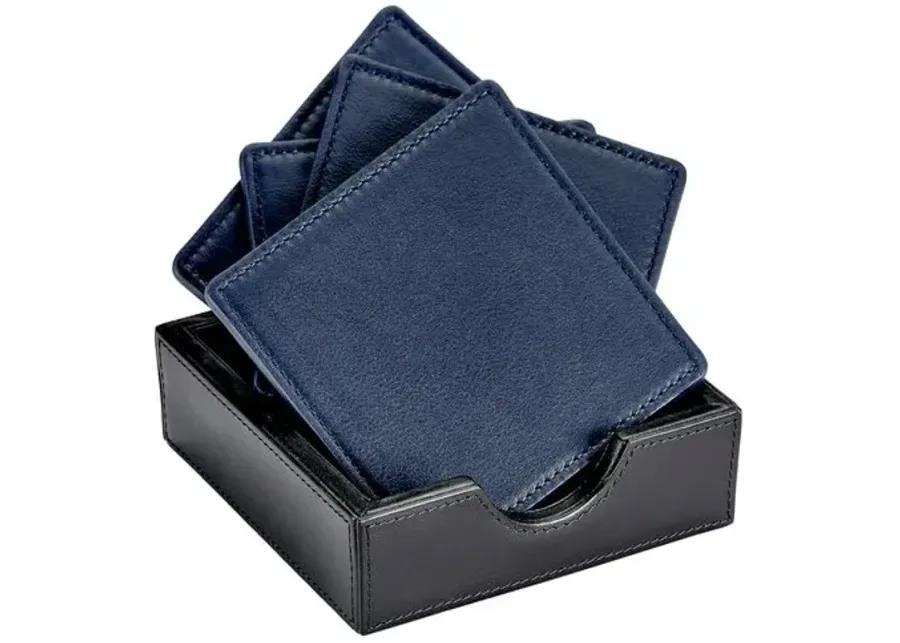 Set of 4 Leather Square Coasters - Blue