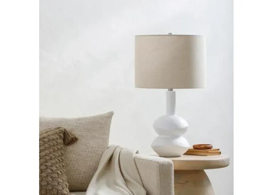 Emery Ceramic Table Lamp - White/Wheat