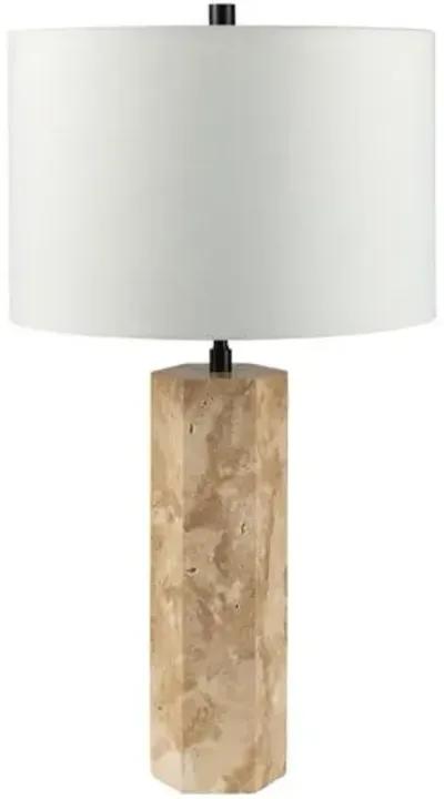 Kobe Table Lamp - Natural Travertine - White