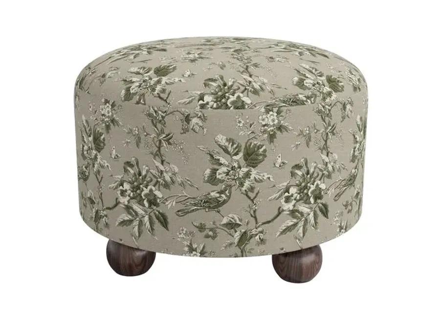 Brooke Ottoman - Michigan Bird Toile - Green