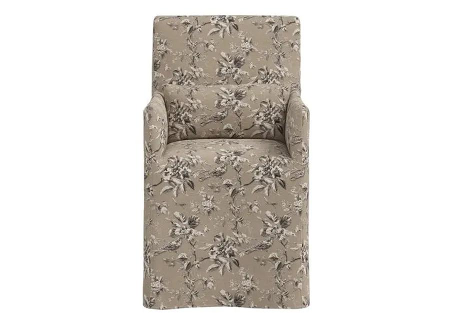 Lindy Slipcover Dining Arm Chair - Michigan Bird Toile - Brown