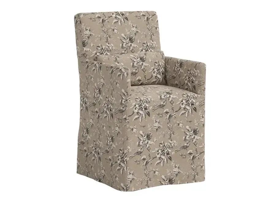 Lindy Slipcover Dining Arm Chair - Michigan Bird Toile - Brown