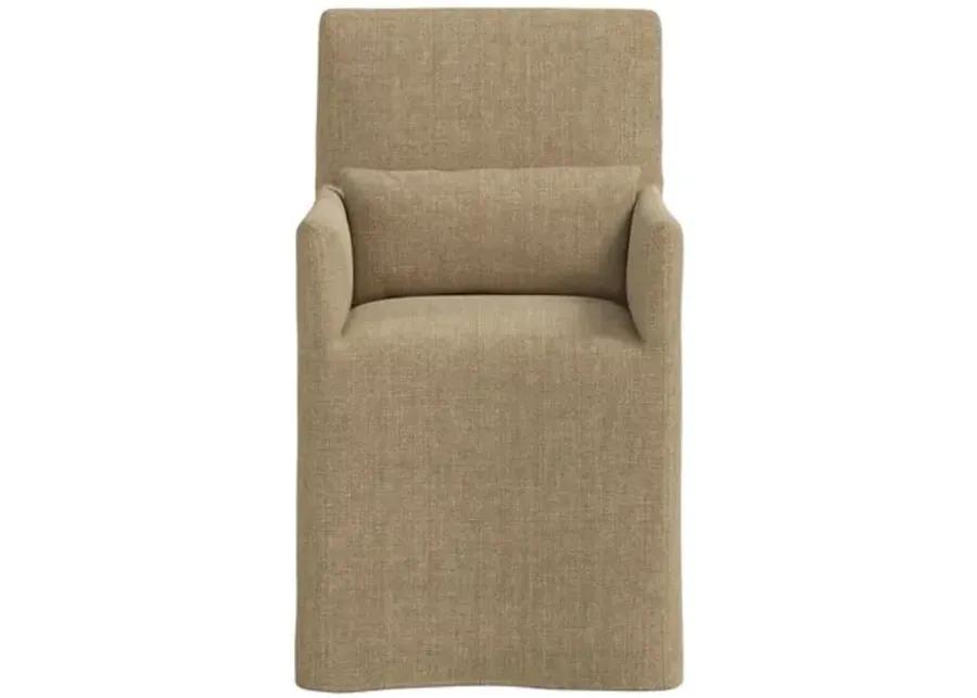 Lindy Slipcover Dining Arm Chair - Linen - Brown