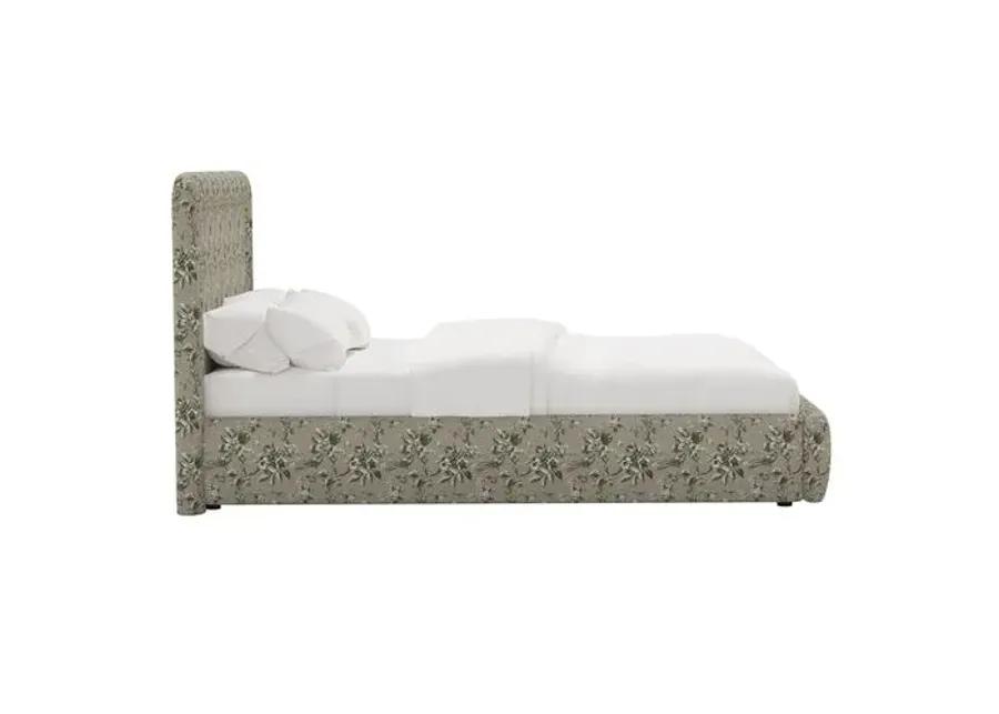 Marisa Platform Bed - Michigan Bird Toile - Green, Upholstered, Comfortable & Durable