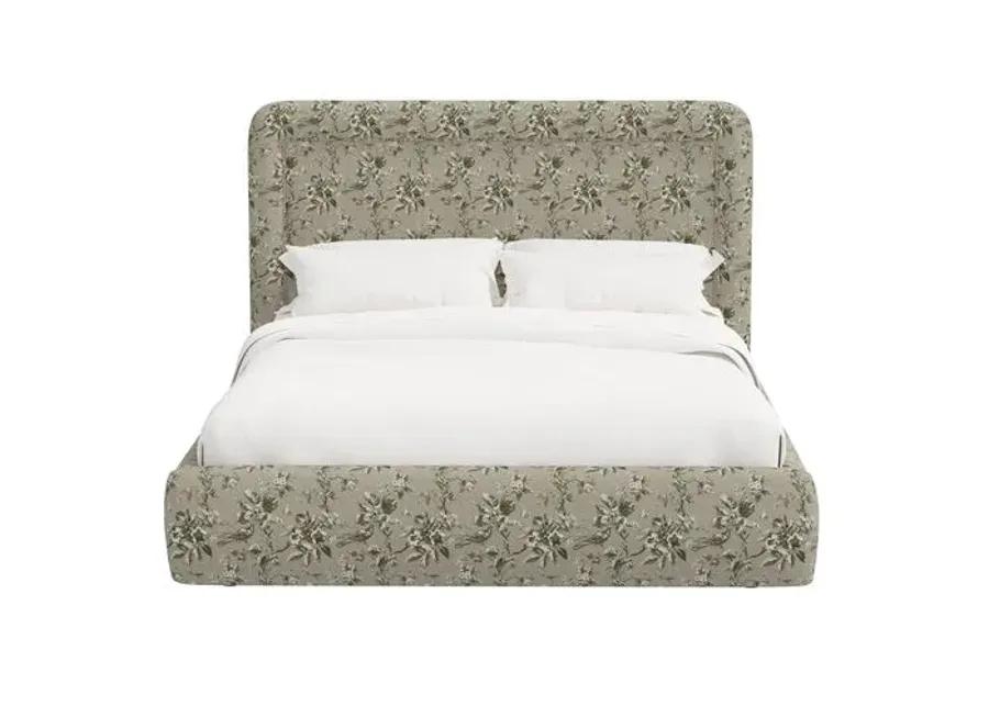 Marisa Platform Bed - Michigan Bird Toile - Green, Upholstered, Comfortable & Durable