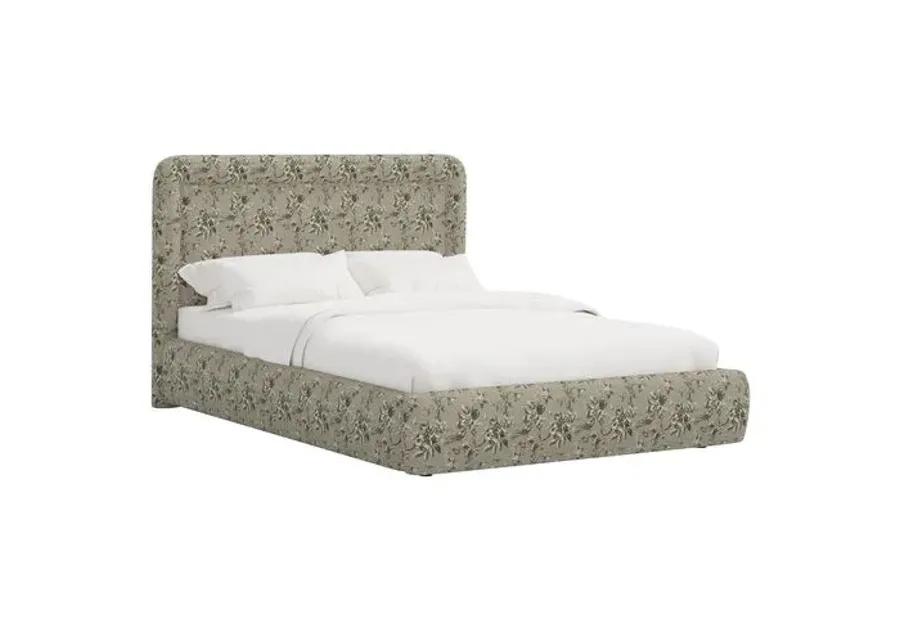 Marisa Platform Bed - Michigan Bird Toile - Green, Upholstered, Comfortable & Durable