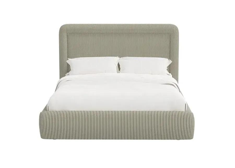 Marisa Platform Bed - Jane Stripe - Green, Upholstered, Comfortable & Durable