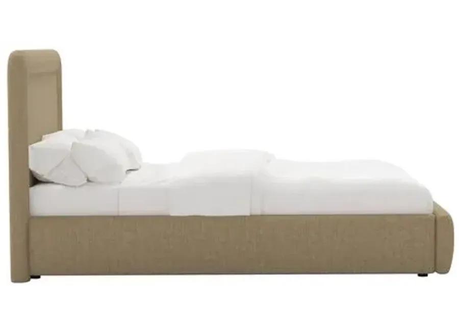 Marisa Platform Bed - Linen - Brown, Upholstered, Comfortable & Durable