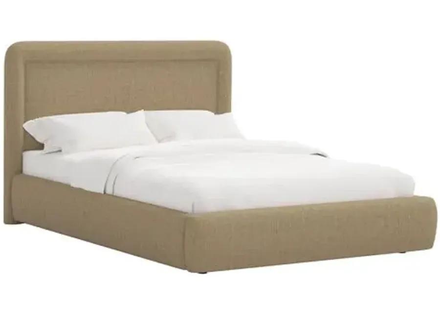 Marisa Platform Bed - Linen - Brown, Upholstered, Comfortable & Durable