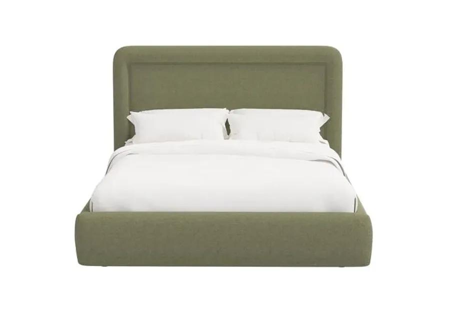 Marisa Platform Bed - Linen - Green, Upholstered, Comfortable & Durable