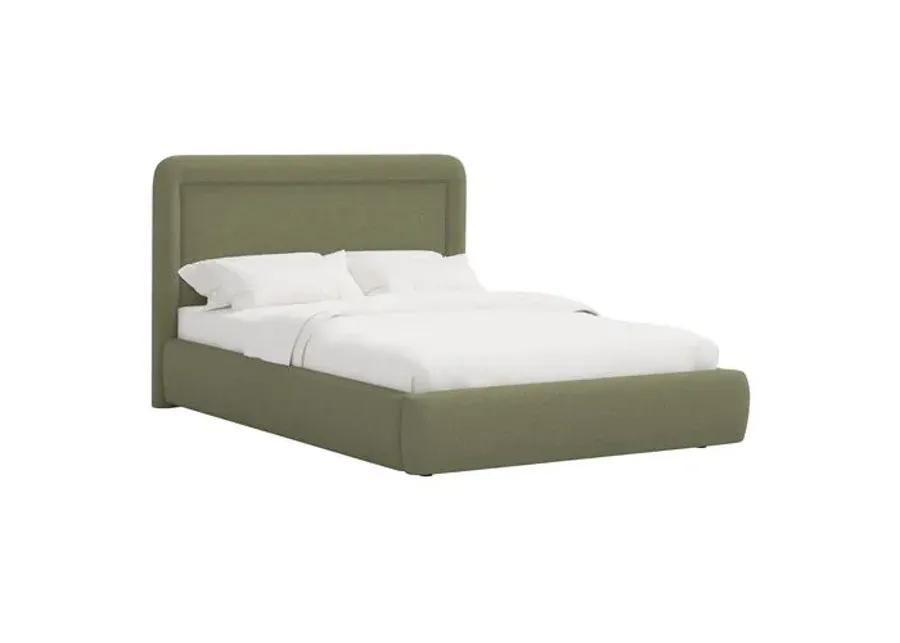 Marisa Platform Bed - Linen - Green, Upholstered, Comfortable & Durable