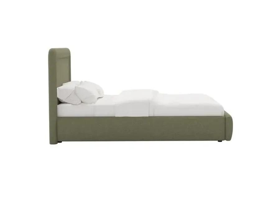 Marisa Platform Bed - Linen - Green, Upholstered, Comfortable & Durable