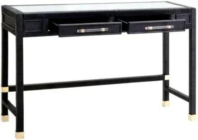 Valentino Rattan 2-Drawer Desk - Black