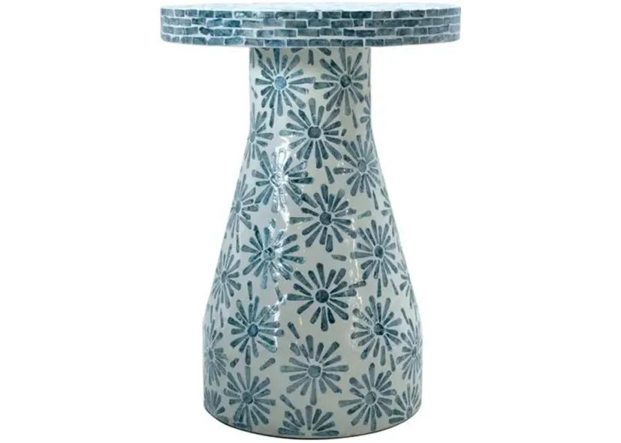 Logan Floral Shell Side Table - Blue/Cream