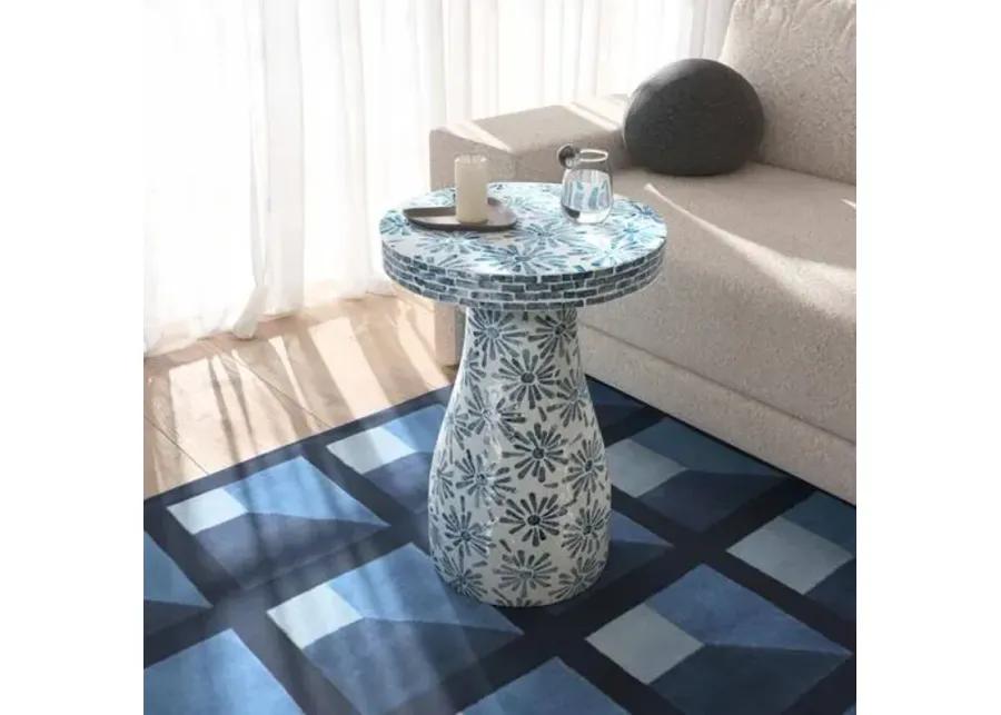 Logan Floral Shell Side Table - Blue/Cream