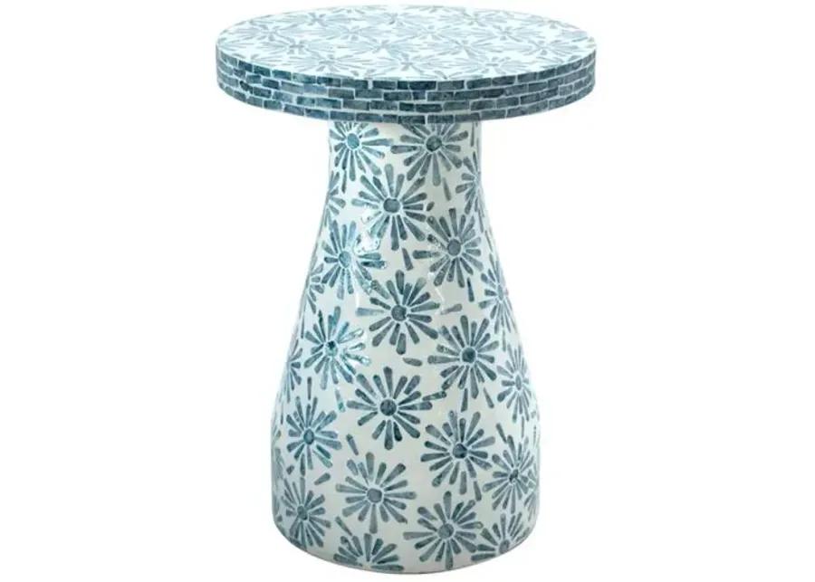 Logan Floral Shell Side Table - Blue/Cream