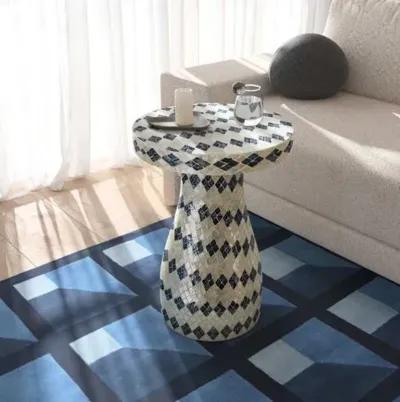 Logan Checkered Shell Side Table - Cream/Blue - Multi