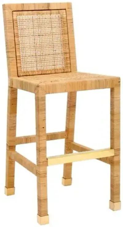 Valentino Rattan Performance Fabric Bar Stool - Natural/White - Brown