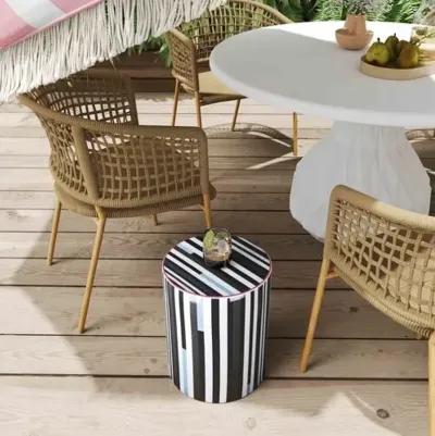 Trey Stripe Ceramic Garden Stool - Black/White